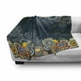 thumbnail image 3 of Psychedelic Soft Flannel Fleece Blanket, Floral Bizarre Design Vintage Ornaments Leaves Paisley Pop Art Mandala Print, Cozy Plush for Indoor and Outdoor Use, 70" x 90", Blue Yellow, by Ambesonne, 3 of 6