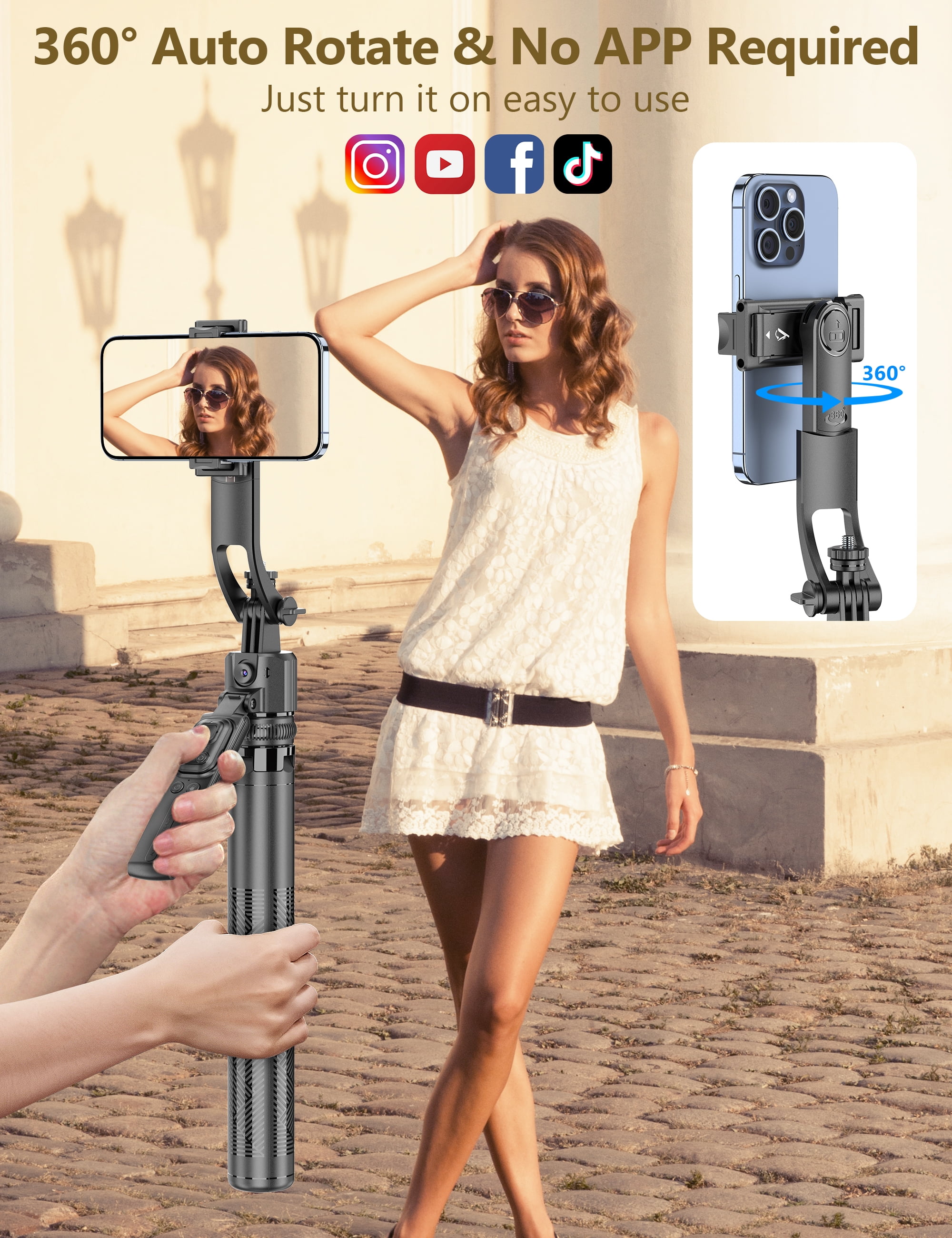 SelfieShow 64'' Auto Face Tracking Tripod 360 Rotation with Stand,Handheld Stabilization, Aluminum Selfie Stick Phone Tripod with Remote & Phone Holder Compatible with iPhone, Android, Camera, GoPro
