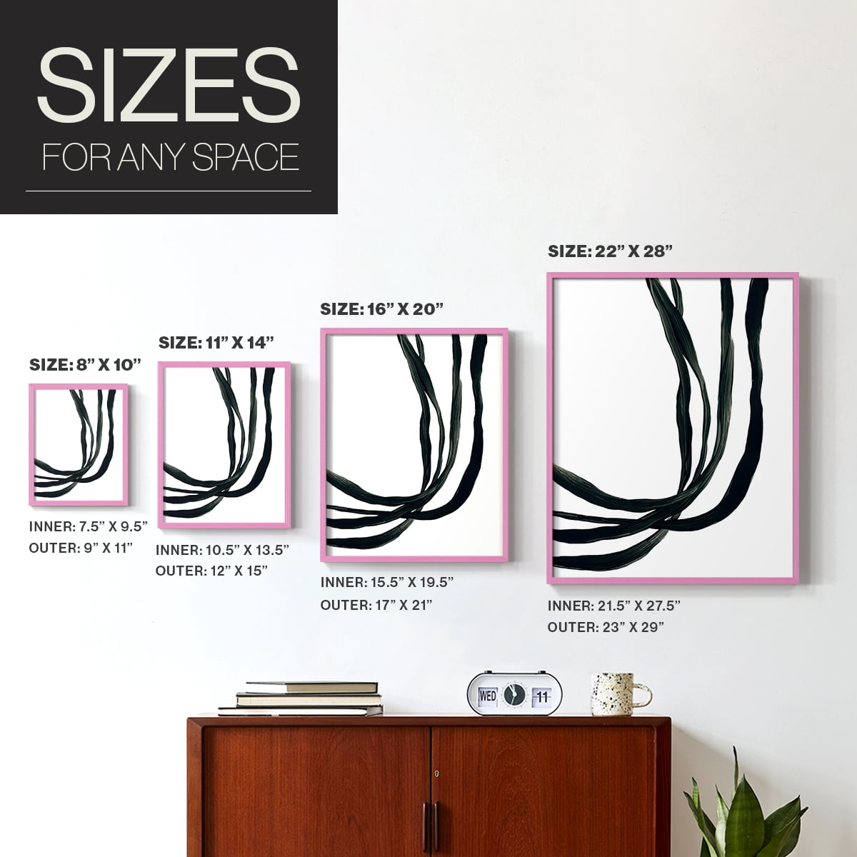 Onyx Ribbon I in Pink Solid Wood 11 x 14 Framed Print