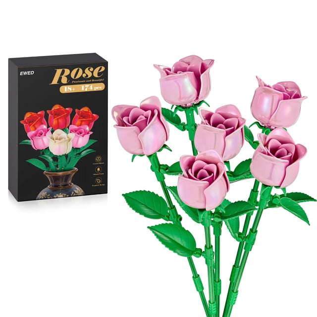 Set de construcción de ramos de flores EWED Rose, paquete de 6 unidades para mujeres y niñas