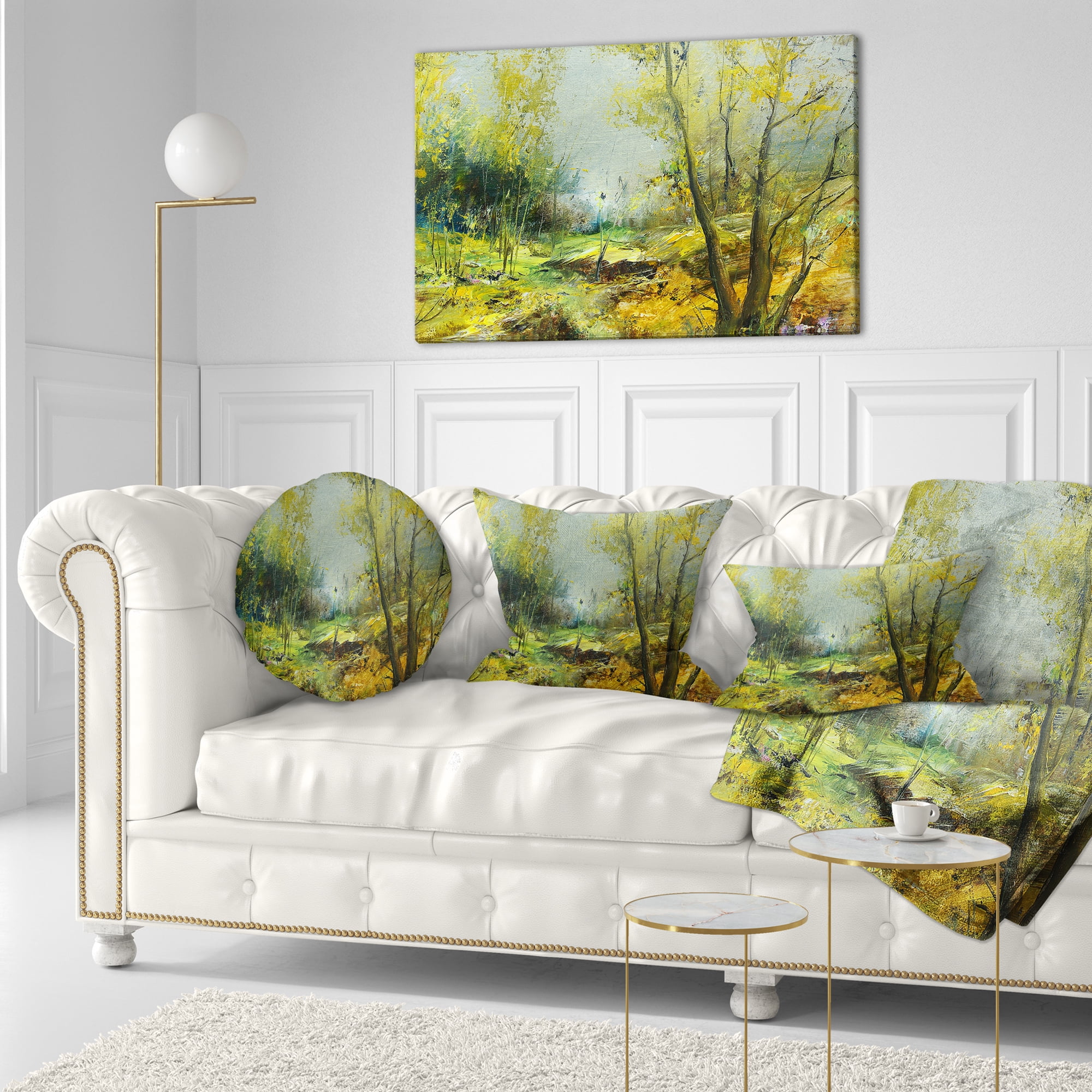 Designart Green Yellow Deep Forest - Landscape Printed Throw Pillow - 12x20