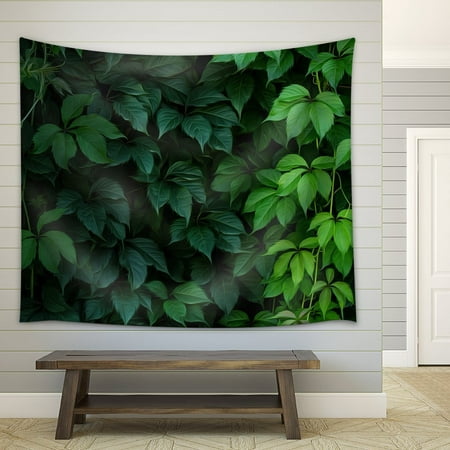 wall26 - wall of green climbing plant full screen as background. Oil painting effect. - Fabric Wall Tapestry Home Decor - 68x80