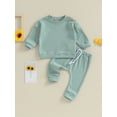 thumbnail image 2 of FEORJGP Toddlers Infant Baby Boys Girls 2Pcs Fall Outfits Long Sleeve Pullover Solid Color Ribbed Sweatshirt Crew Neck Tops and Sweatpants Long Pants Set Loose Casual Clothes Activewear, 2 of 9