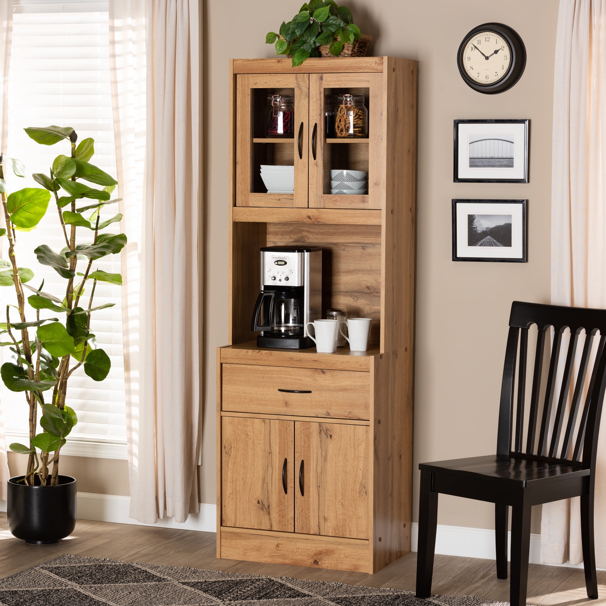Baxton Studio Lauren Modern and Contemporary Oak Brown Finished Wood Buffet and Hutch Kitchen Cabinet 