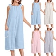 thumbnail image 2 of QINGFSAP Womens Wearable Bath Wrap Sleeveless Snap Button Front Absorbent Terry Robe with Pocket, 2 of 6