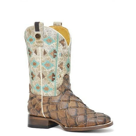 

Women s Roper Big Fish Aztec CCS Rider Pirarucu PRINT Boots Handcrafted Tan
