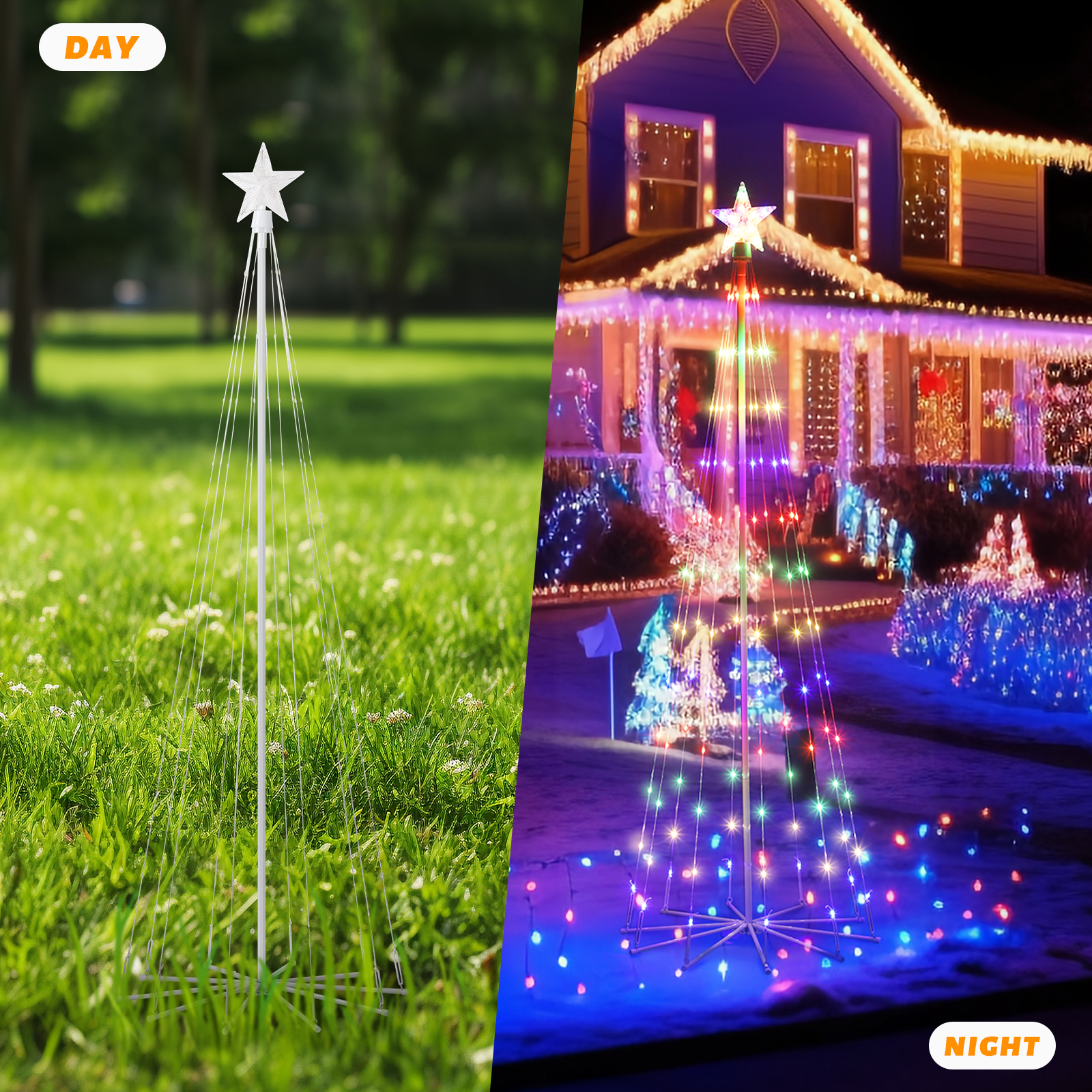 Oumilen Outdoor 6ft Lighted Christmas Tree LED Tree Solar Powered, Multicolor
