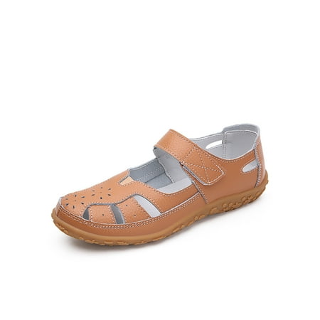 

Ymiytan Womens Flat Sandal Ankle Strap Mary Jane Sandals Beach Casual Shoes Work Non-Slip Lightweight Summer Flats Brown 9