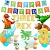 HEETON Three Rex Balloons T-Rex 3 Cake Topper Dinosaur Birthday Cupcake Topper Jurassic Park Birthday Boy Party Supplies Decorations