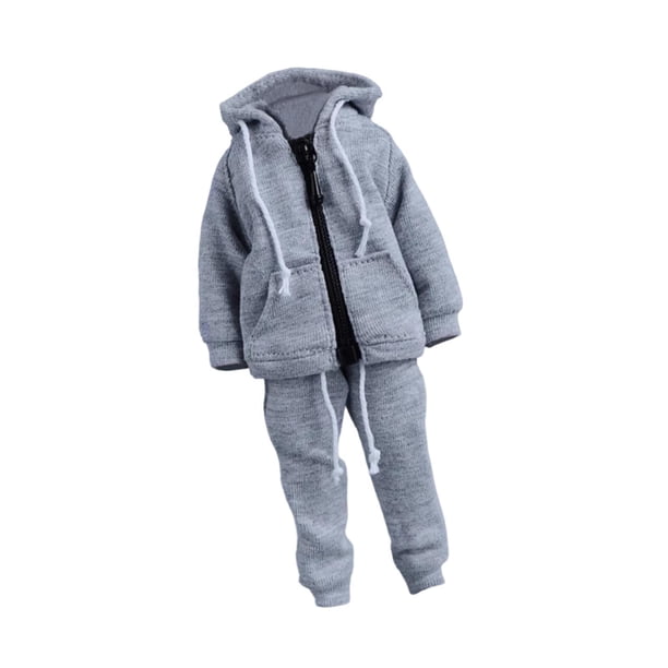 Figura masculina a escala 1/12, ropa deportiva, sudadera con capucha y pantalones en miniatura, ropa deportiva diaria. gris