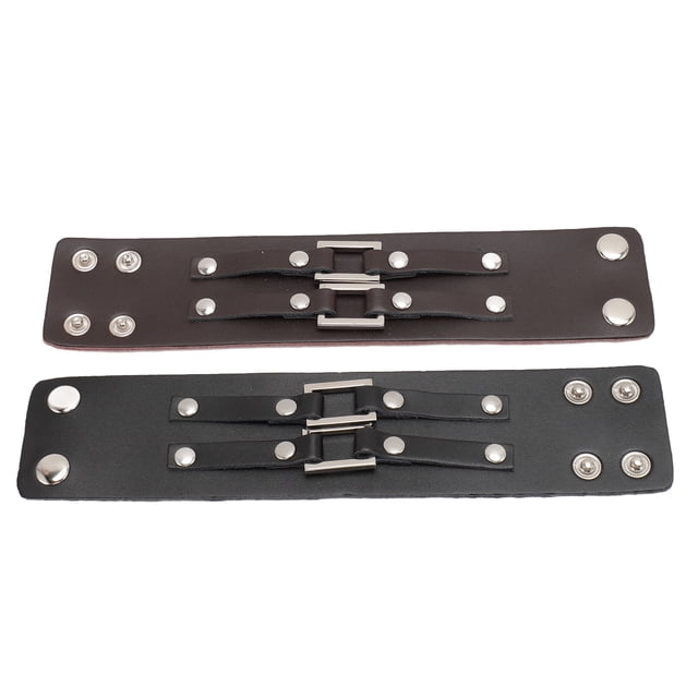 Pulseras Punk Con Puños, 2 Piezas Pulsera Punk De Cuero PU Negro Marrón Elegante Con Estilo Para Hombres