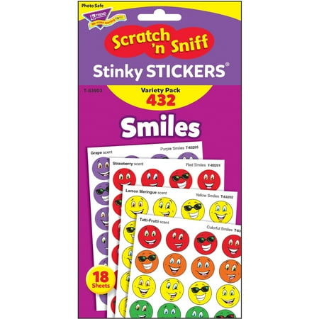 - Trend, TEPT83903, Smiles Stinky Stickers Variety Pack, 432 / Pack, Red,Yellow,Purple,Orange,Green,Blue