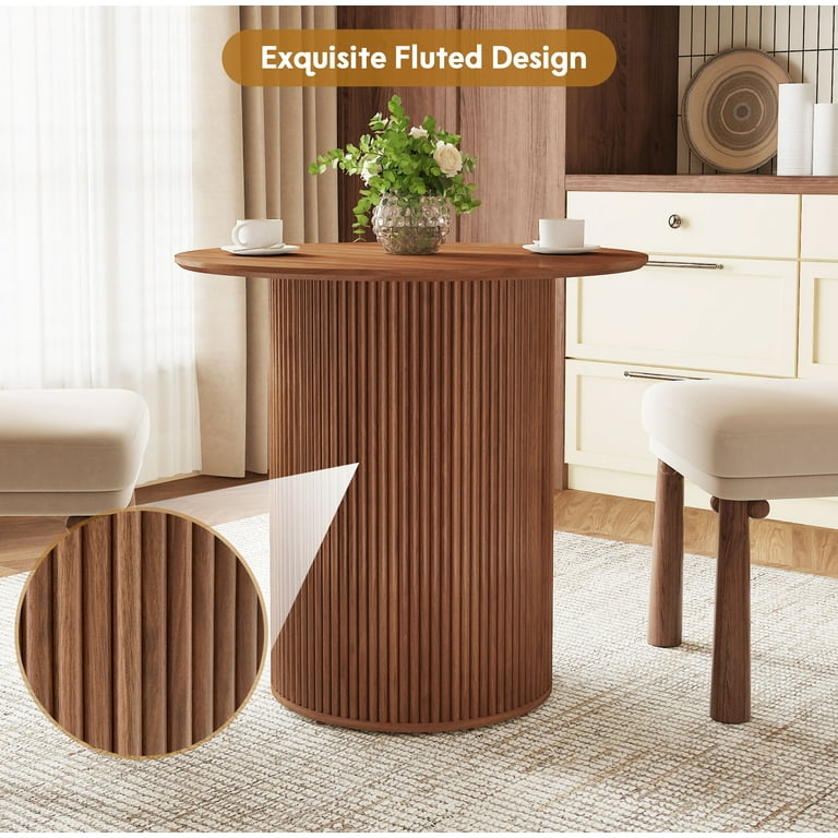 PHOYAL Fluted Small Round Dining Table for 2, 31.5 Inch Circle