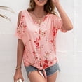 thumbnail image 2 of Camiseta con cuello en V y hombros descubiertos, dobladillo informal con estampado de nudo, Tops frontales con botones para mujer, 2 of 8
