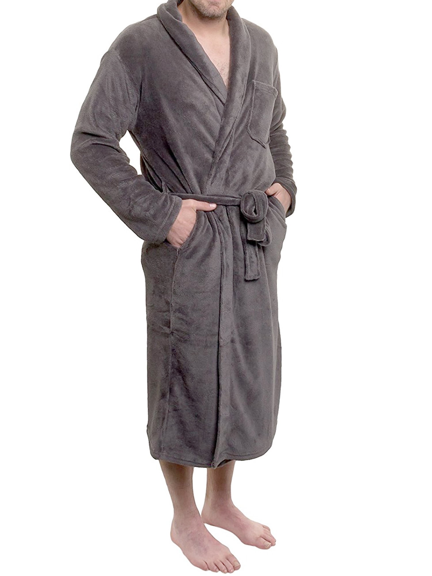 Springcmy Men's Fleece Robe Ultra Soft Long Shawl Collar Plush Spa/Bath