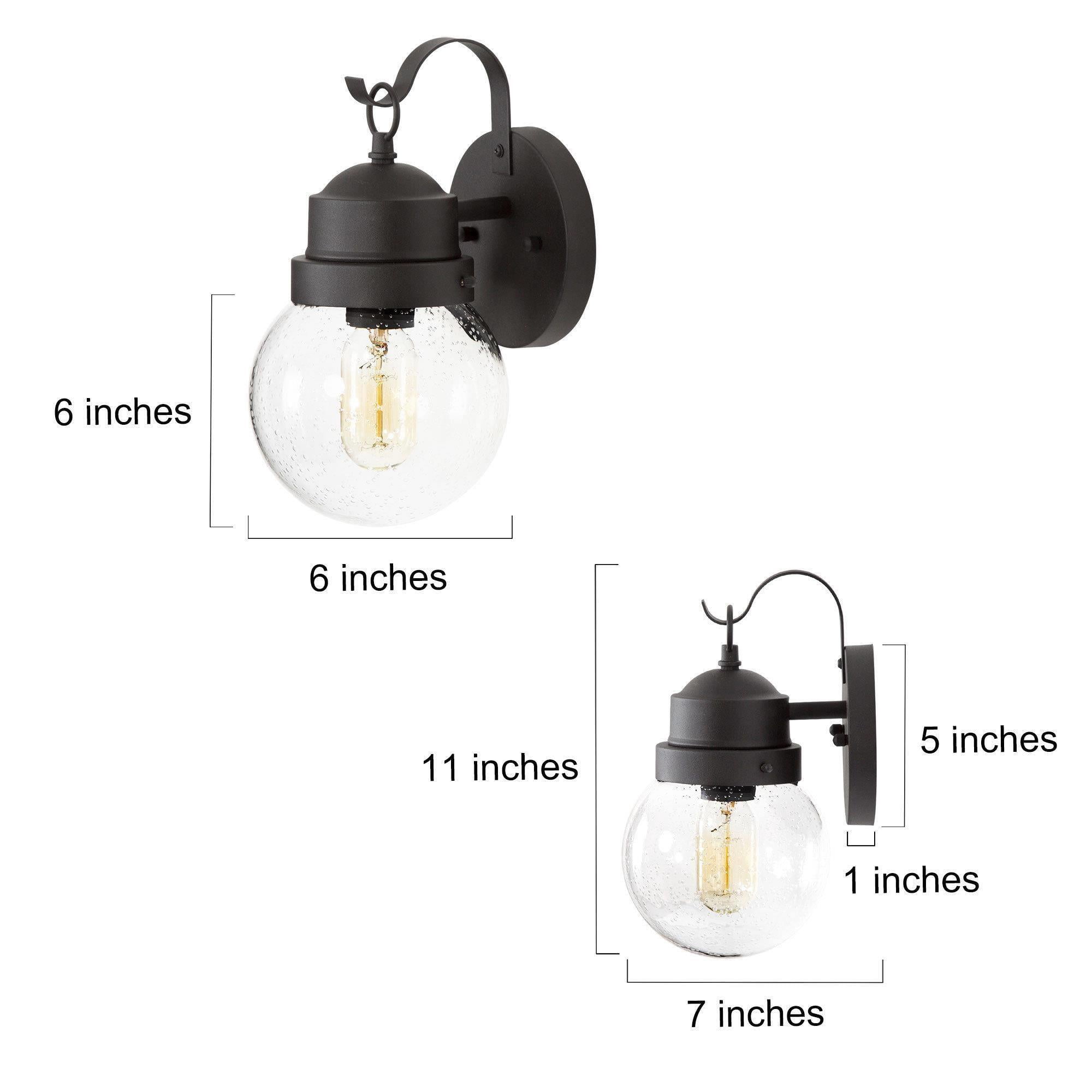 LNC Set of 2 Outdoor Wall Lights, Matte Black Globe Wall Sconces with Clear Seeded Glass Shade for Front Porch, Entryway, Garage and Patio