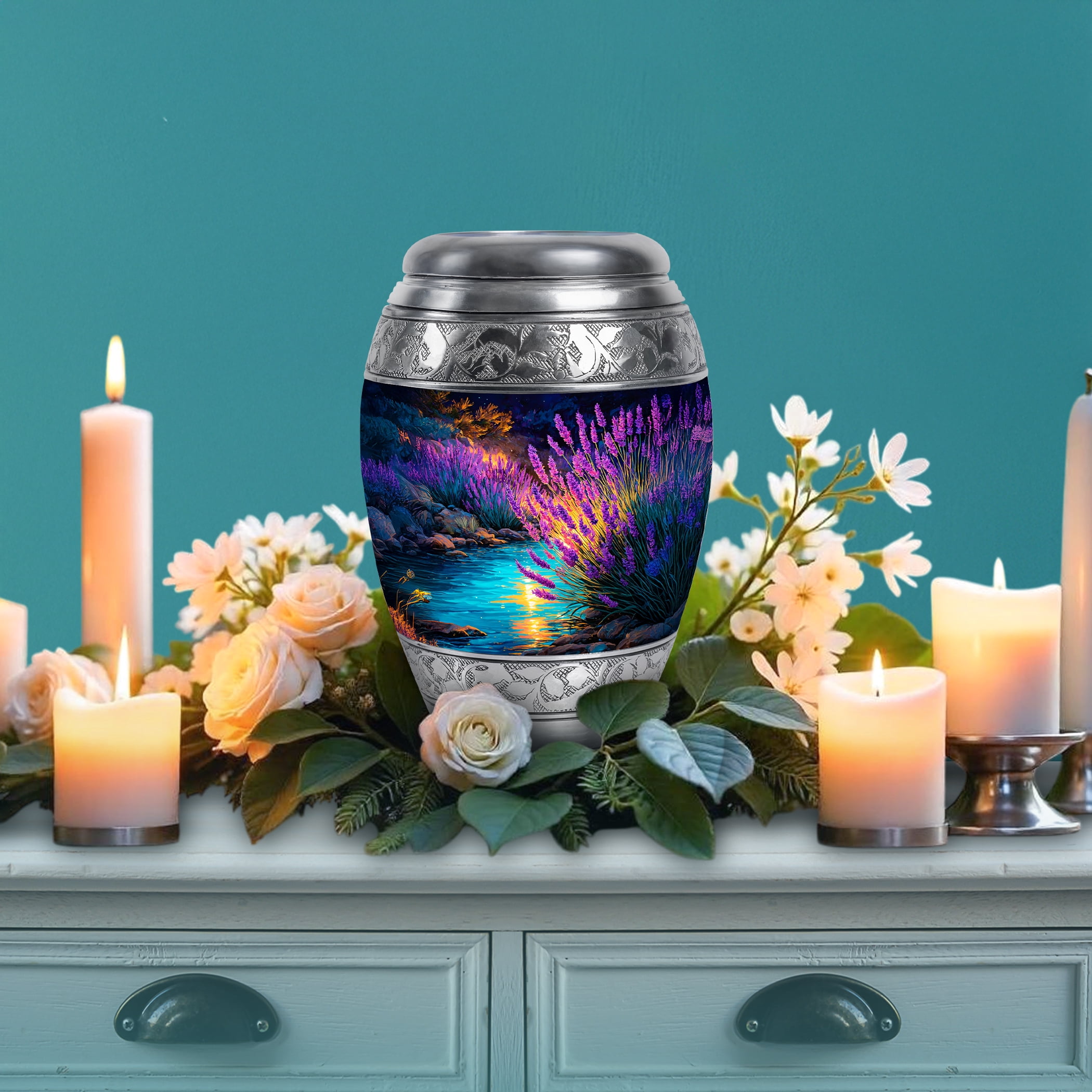 SABURIAL Lavender Grass Urn - Mini Keepsakes Urns - Combo - 10 Inch Large With 3 Inch - Memorial Urns - Large Urn For Human - Human Remains For Mom & Dad