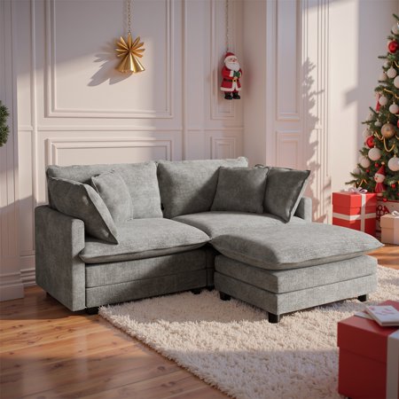 CoolHut Modular Sectional Sofa Couch, L-Shaped Sectional Couch for Living Room, Comfy Convertible 2 Seats Sofa with 1 Ottoman and 4 Pillows, Gray