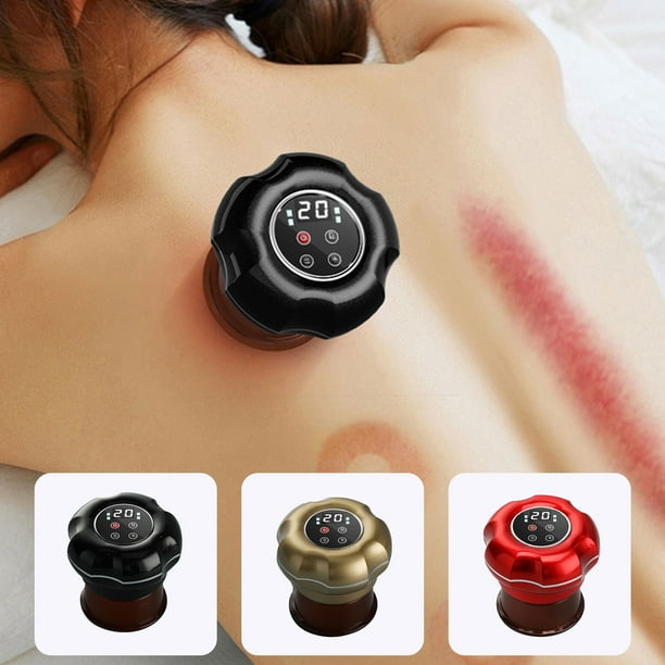 Set de ventosas inteligentes con compresa caliente - Masajeador de presión negativa de 12 aspiraciones con terapia de vibración y luz roja, USB recargable, 2 tamaños