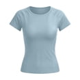 thumbnail image 5 of Yuhangmm Womens T Shirts, Women's Workout Tee for Daily Outdoor Wear - Slim Fit Short Sleeve Yoga Top Lightweight Breathable Athletic T Shirt for Gym Running Training Blue1 S, 5 of 5