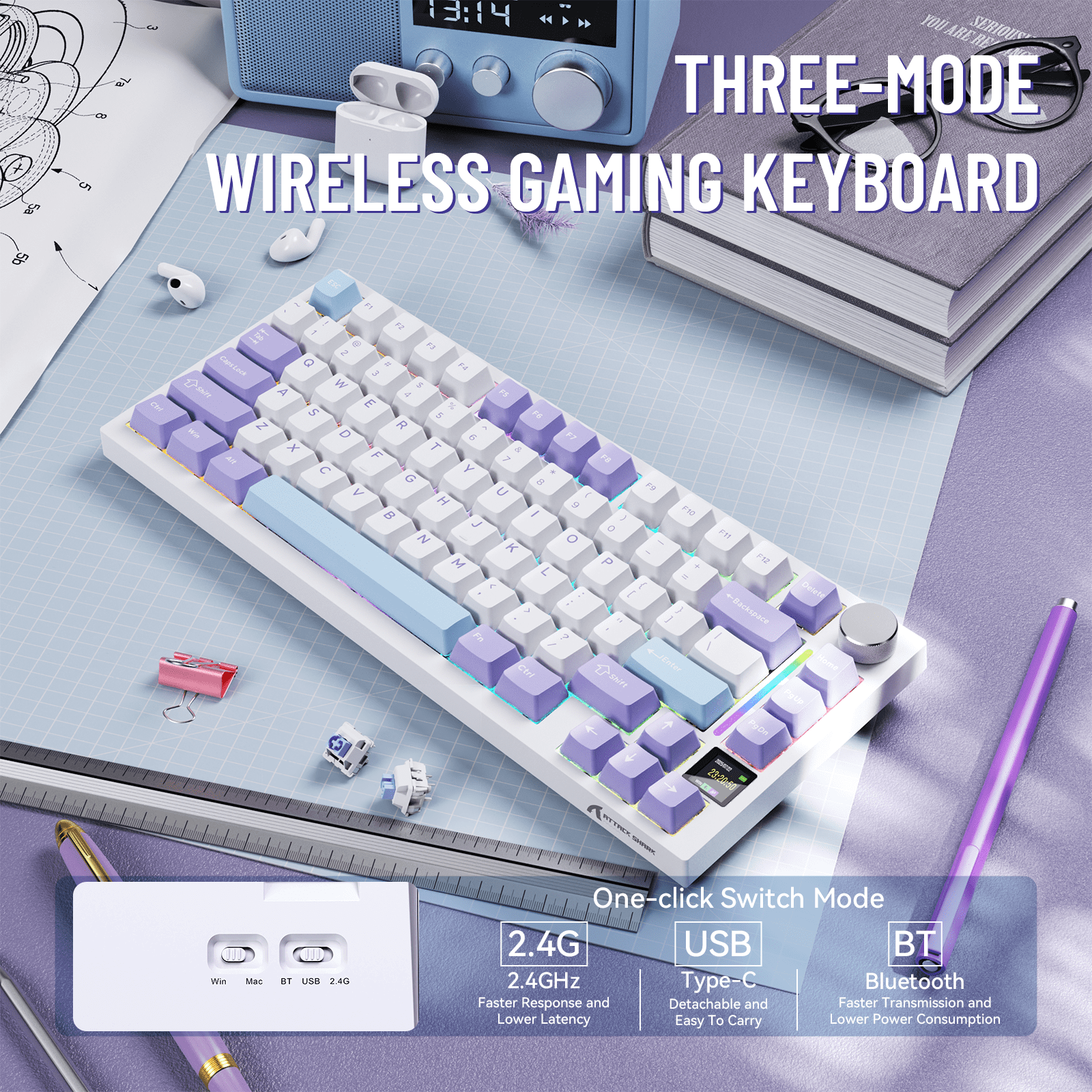 ATTACK SHARK X820ULTRA Mechanical Keyboard with C01ULTRA Coiled Cable