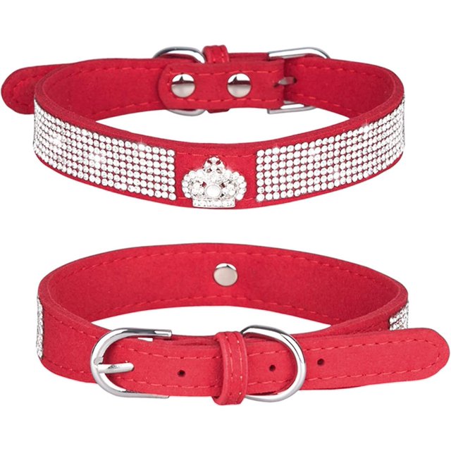 Rhinestones Dog Cat Collar Bling Diamond With Rhinestone Crown Decoration For Small Medium Large Dogs (red, Xs) Red Xs
