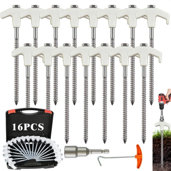 16 Pack Tent Stakes Heavy Duty, Screw In Ground Anchors Glow In Dark 8 Inch Metal Tent Pegs Camping Essentials, Spikes Camping,Garden,Hiking