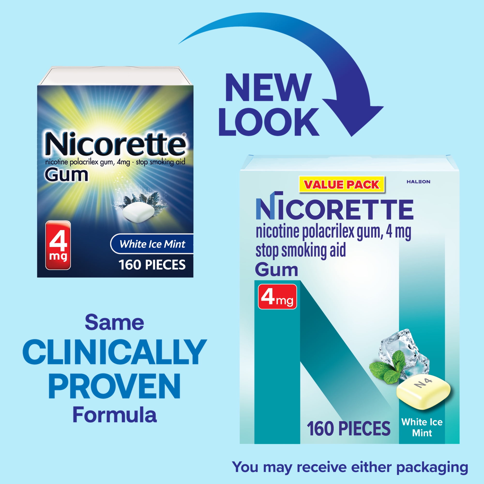 (2 pack) Nicorette Nicotine Gum, Stop Smoking Aids, 4 mg, White Ice Mint, 160 Count