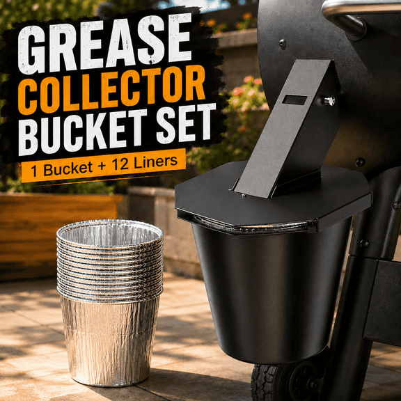 VALUNE 12PCS Liners & Upgraded Grease Bucket with Lid, Grease Catcher Drip Bucket for Smoker Pellet Grill