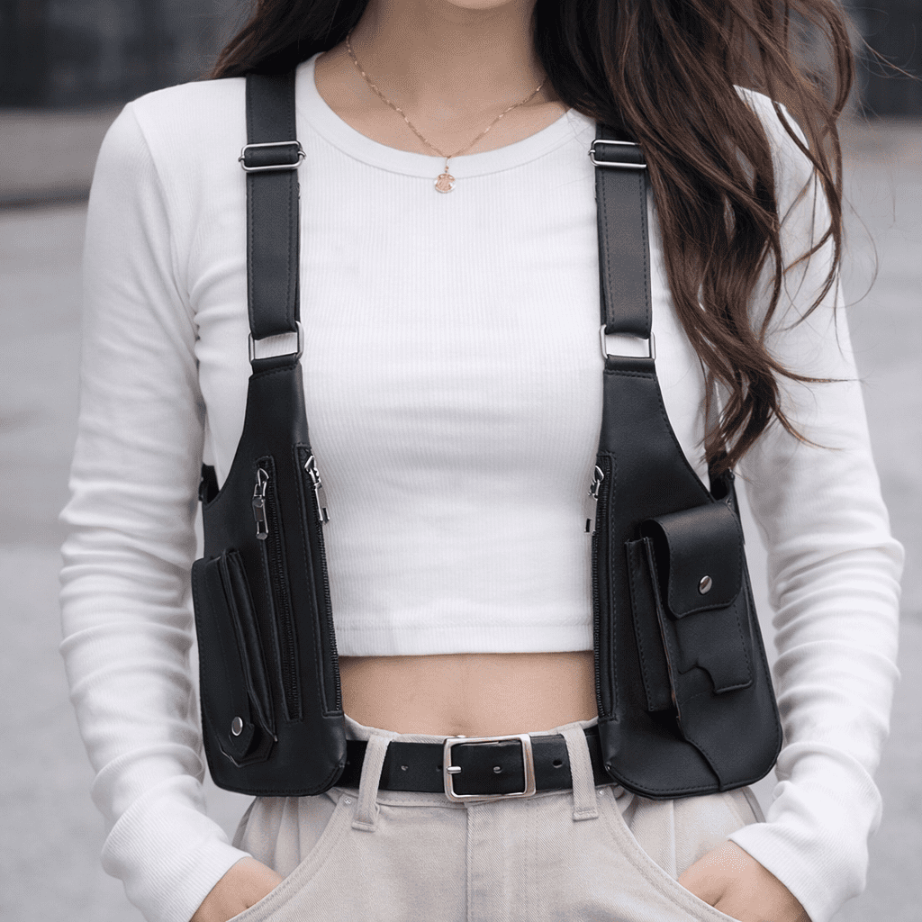 Unisex Anti-Theft Leather Double Shoulder Chest Bag, Adjustable Vest-Style Sling Bag with Multi-Pocket Pouch Wallet Design for Phone, Keys And Passport