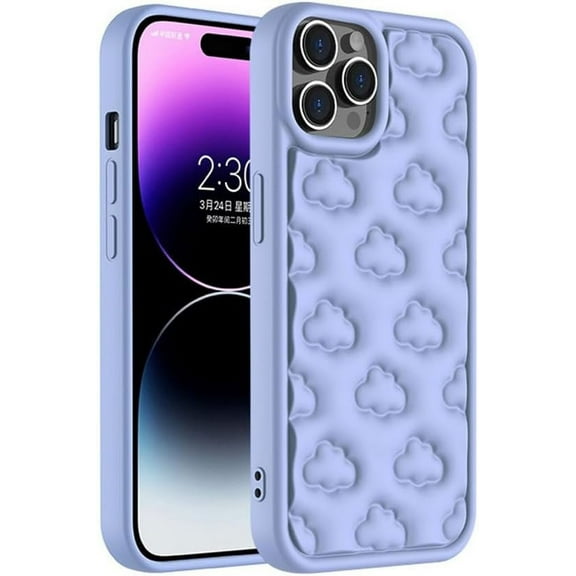 Compatible with iPhone Case,[ Drop Protection] 3D Cloud Pattern TPU Full Body Protection Soft Shockproof Cover Phone Case (Purple,iPhone 15)