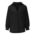 thumbnail image 4 of Tuphregyow Women's Tops Classic V Neck Fashion Loose Outwear New Style Trendy Breathable Solid Lightweight Slouchy Half Sleeve Blouse Button Down Leisure Tops Black XL, 4 of 6