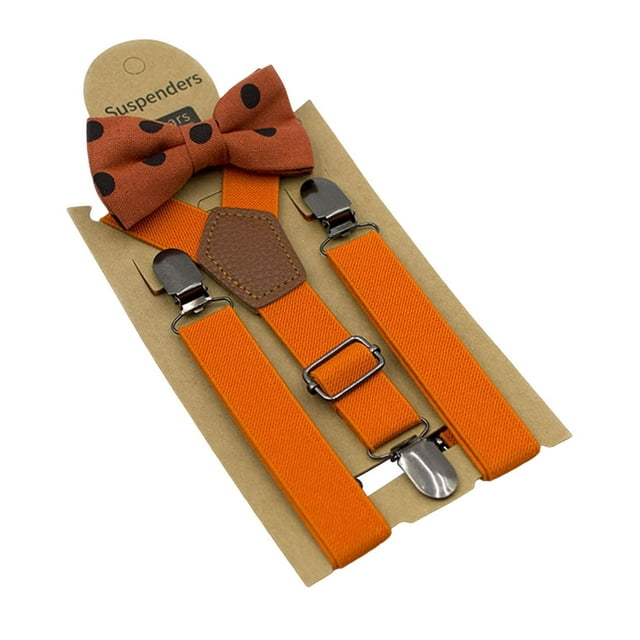 Conjunto de tirantes y pajarita para niños y niñas. Incluye clips metálicos para pantalones pantalones, ideal para fiestas de disfraces eventos Naranja