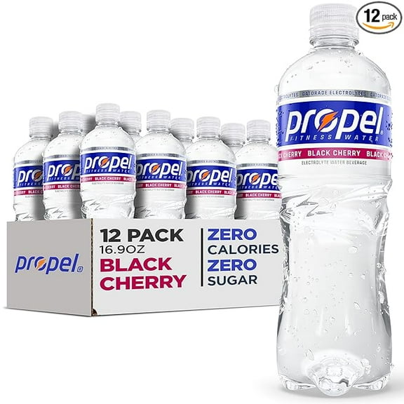 Propel Black Cherry, Zero Calorie Sports Drinking Water with Electrolytes and Vitamins C&E, 16.9 Fl Oz(Pack of 12)