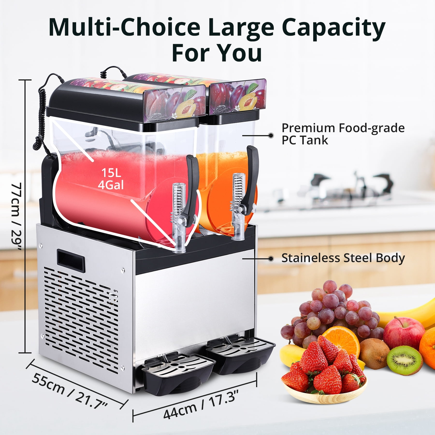 Aoile 2-Tank Commercial Slushy Machine 7.9 Gal, 700W Stainless Steel Frozen Drink Margarita Smoothie Maker