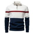 thumbnail image 4 of UVEASISHA Mens Quarter Zip Sweaters Color Block Striped Pullover Long Sleeve Knitted Polos Sweater Stand Collar Jumper Tops Big Sales Today White XXL, 4 of 6