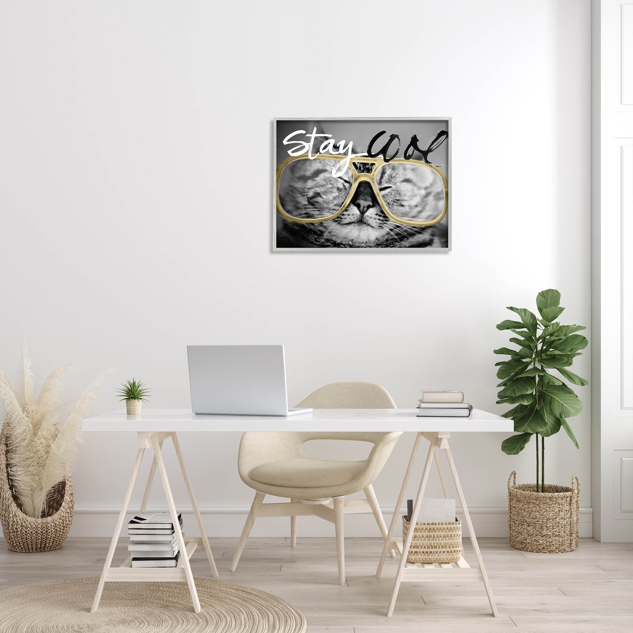 Stupell Industries Stay Cool Cat Glasses Graphic Art Gray Framed Art Print Wall Art, Design by Sundance Group