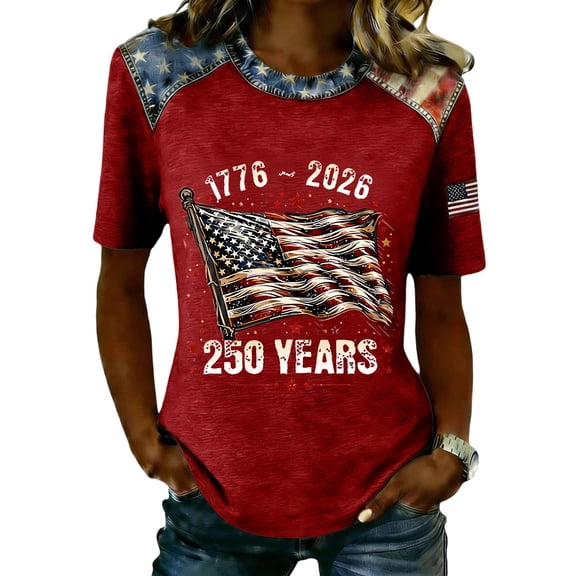 Trgacdwlo 1776-2026 Flag Print USA 250th Anniversary T Shirt Independence Day Womens 4th of July Shirts Patriotic Short Sleeved Tunic Tops for Women