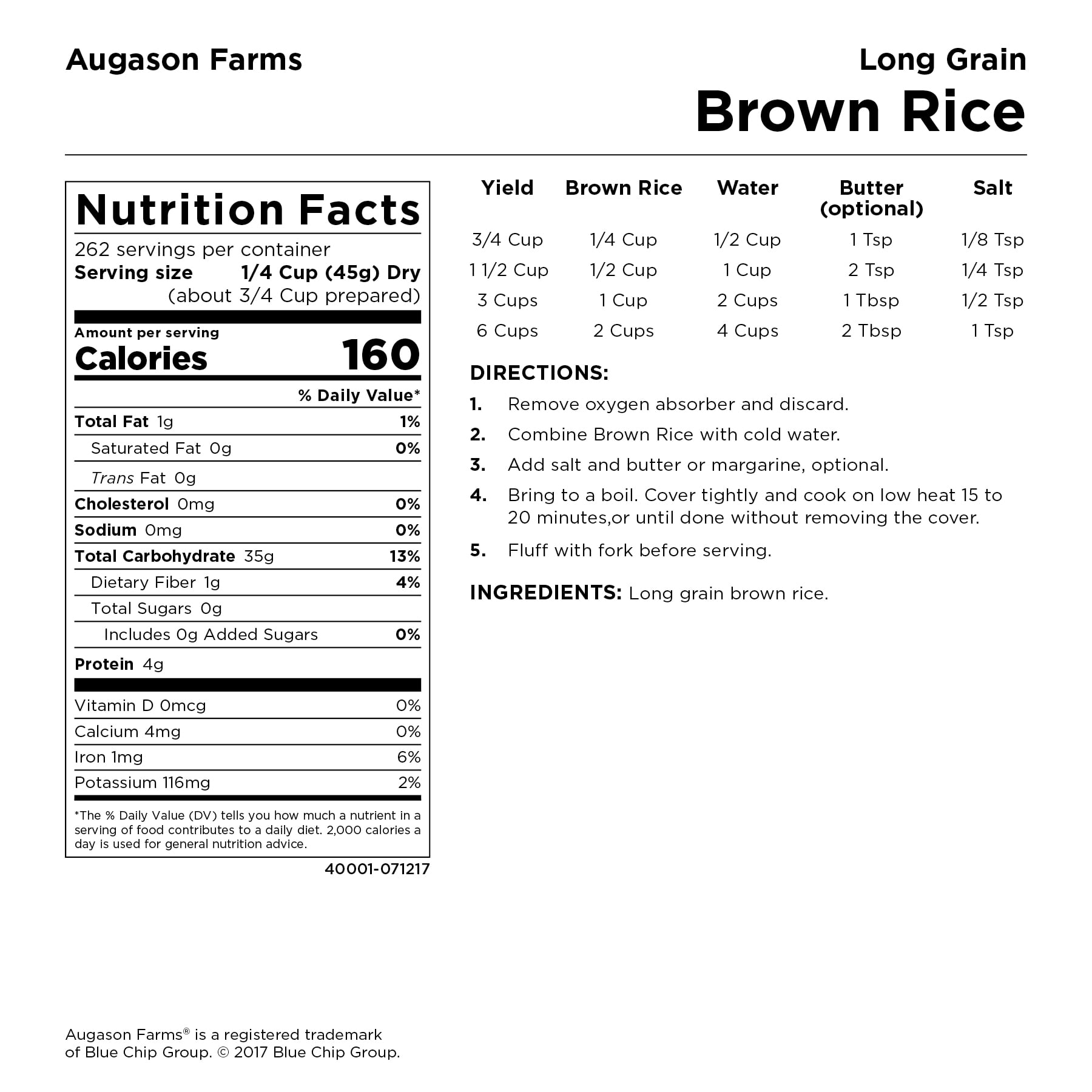 Augason Farms Long Grain Brown Rice Emergency Food Storage 26 Pound