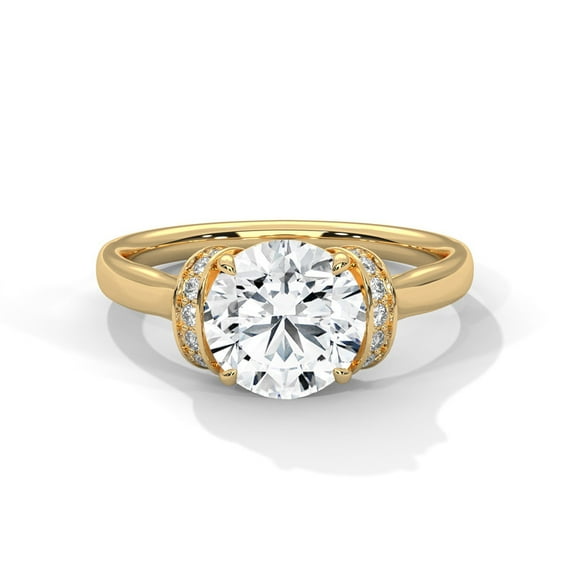 Tension-Set Round Cut Real Moissanite Ring in 14K Gold Plated
