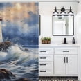 thumbnail image 6 of Lighthouse Sunrise Coast Scenery Pale Blue Tan Shower Curtain Fabric Bathroom Decor with Hooks, 6 of 8