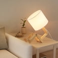 thumbnail image 6 of Bedside Cute Table Lamp with Wood Changeable Base, Vintage White Farbic Lampshade Nightstand Lamp, Industrial Small Reading Desk Light Decor for Living Room, Kids Room, Ktichen Island, 6 of 7