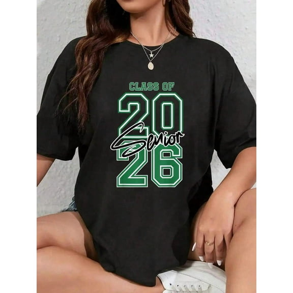 100% Cotton Class Of 2026 Senior - 2026 Graduation T-Shirt Women's Men's Black Short Sleeve T-Shirt Classic Fit Funny Tee