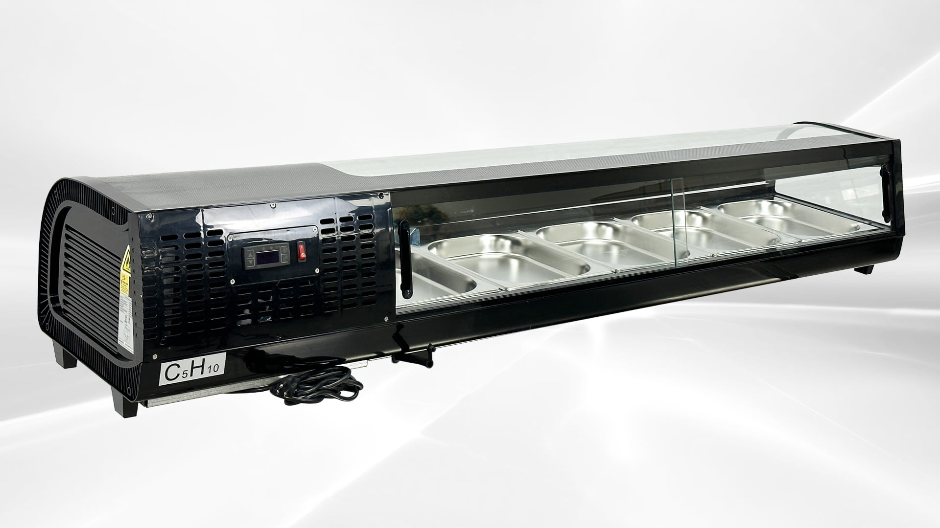 Cooler Depot 71 In. Refrigerated Sushi bar Display Cooler Case Countertop, 6 Pan Commercial Refrigerator, LED Lighting CS132, Black