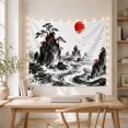 thumbnail image 5 of Towering Black Rock with Red Sun and Birds in Mist, Dramatic Japanese Inspired for Art Lovers, Ink Wash Wall Art, Housewarming Gift Tapestry Wall Hanging for Living Room and Bedroom, 5 of 7