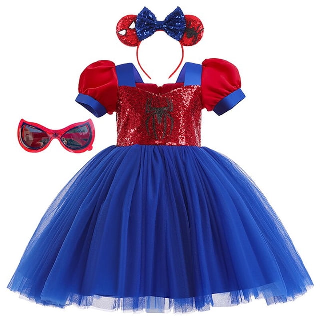 Superhéroe Spiderman bebé niñas Tutu vestido niños Puff manga lentejuelas arco ropa Halloween Cosplay disfraz niños 1-7Yrs5-6Y Tag-120 Gao Jinjia LED