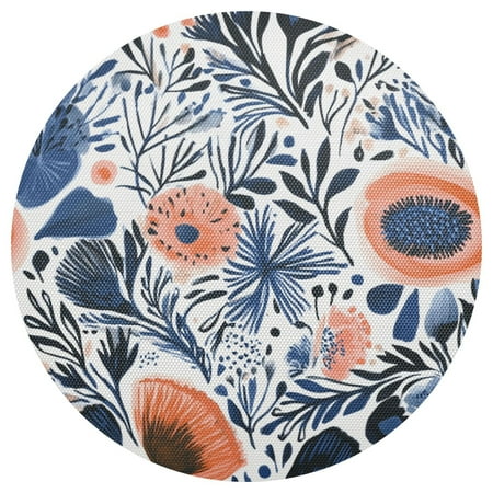 

Navy Blue Floral Pattern 4-Piece 15.4in Heat-Proof PVC Plate Mats Easy Cut and Clean for Family Use