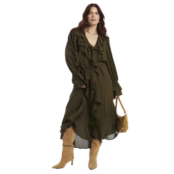June & Vie Women's Plus Size Cascading Ruffle Maxi Dress