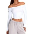 thumbnail image 3 of Women'S Long Sleeve Off the Shoulder Tops Going Out Cute Basic Y2K Fall Fashion 2026 Outfits Clothes White S, 3 of 9