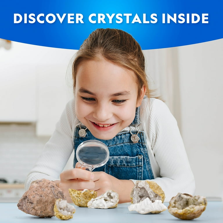 NATIONAL GEOGRAPHIC Break Open 5 Jumbo Geodes – Kit de sciences de la Terre avec 5 géodes de qualité supérieure de 8 à 10 cm avec cristaux, lunettes, guide d'apprentissage et présentoirs